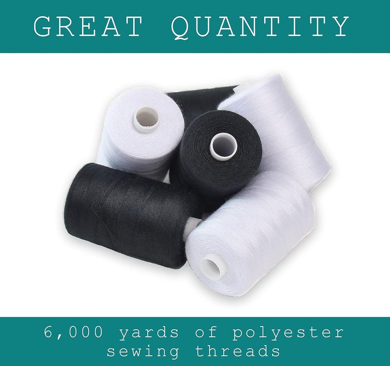 BlesSew Black & White Sewing Thread - 6 Spools of Polyester Thread for Sewing Machine for Beginners, Hand Stitching & Quilting - 1000 Yards Per Spool - Image 2